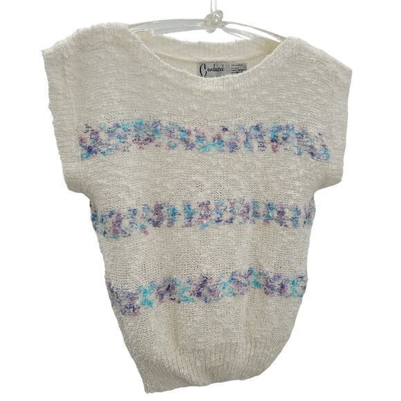 Carducci Vintage 80s Loose Knit  Short Sleeve Pastel Stripe Sweater Vest‎ - Picture 1 of 12